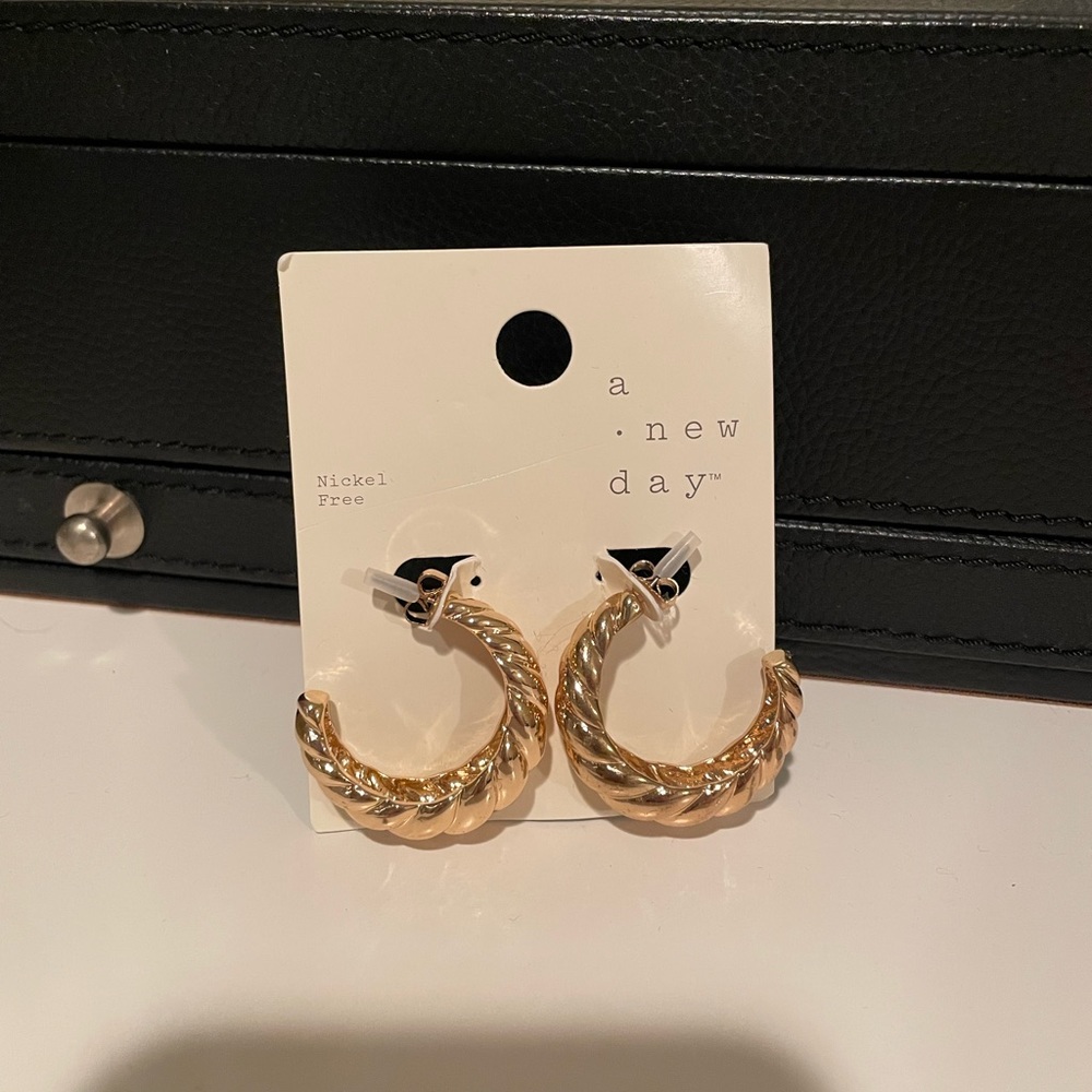 A New Day Gold Ribbed Textured Croissant Hoop Earrings